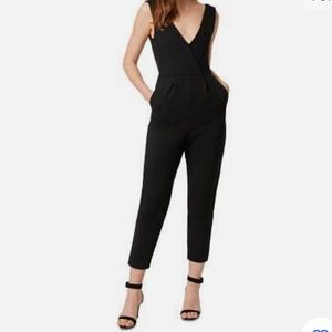 French Connection Womens Marie Black Surplice V-Neck Jumpsuit, Size 4